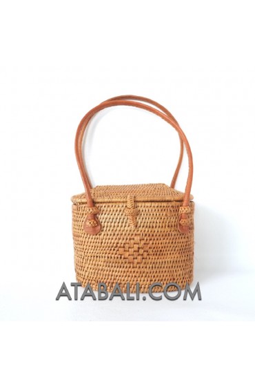 Ata mini tote handbag rattan handmade leather handle